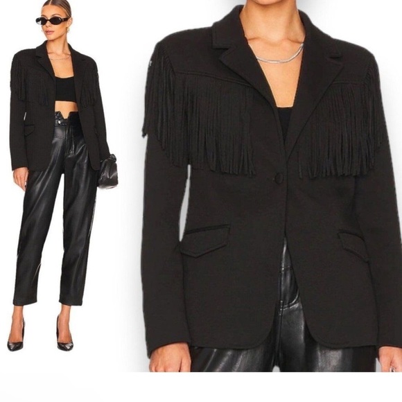 NWT Free People X Blank NYC Show Stopper Black Fringe Blazer Size Small - Picture 6 of 10